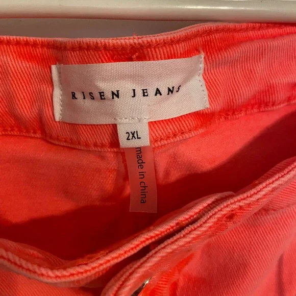 Risen Distressed Coral Jeans - Picture 2 of 5